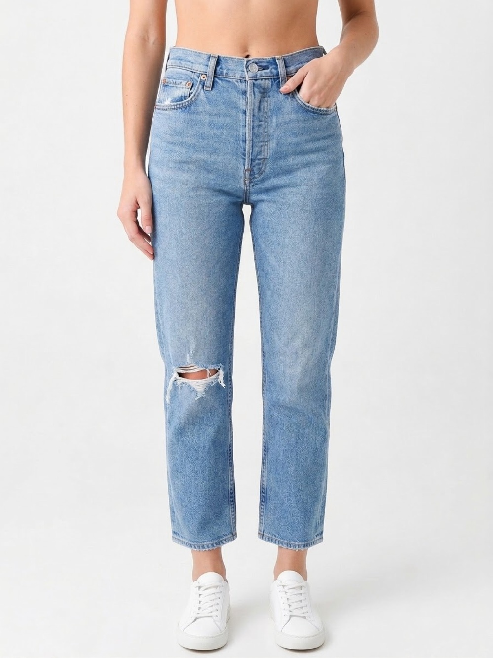 RE/DONE Originals Jeans 28 Distressed Straight Leg Raw Hem Made USA